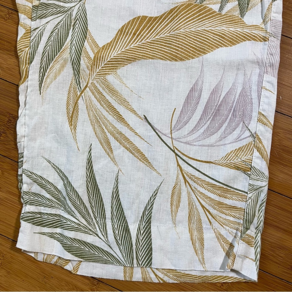 Tahari 100% Linen Tropical Leaf Print Pastel Wide Leg Crop Casual Pants - Picture 4 of 10
